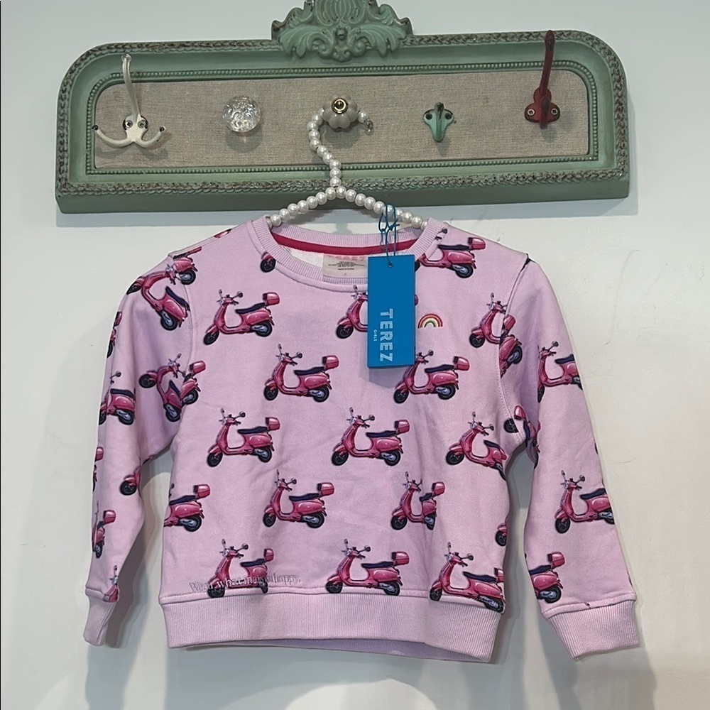 Terez Light Pink Italian summer Vespa Pattern Sweatshirt size 6 new w tags